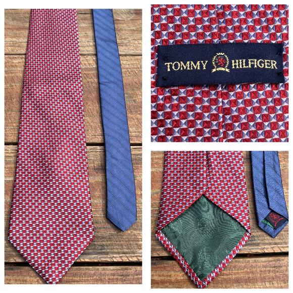 Vintage 90s Tommy Hilfiger Silk Tie | Red Blue Green Crest USA WPL 2831 Necktie - Picture 1 of 12